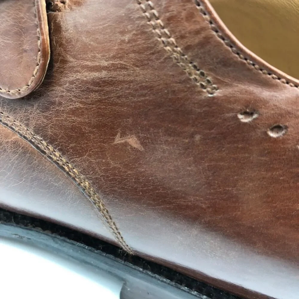 Johnston & Murphy Men's Brown Leather Monk Buckle Style Shoes 11.5M Sheepskin